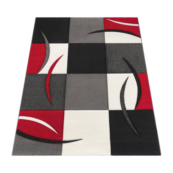 Wrought Studio Currelly Handwoven Performance Red/Black/Gray Rug Wayfair